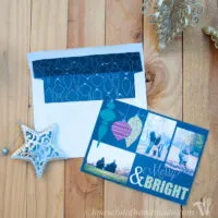 Merry & Bright Christmas card with 3 photos and a matching envelope insert that you can customize for your own Christmas card.