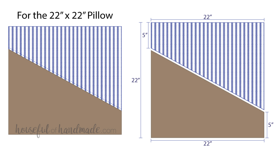 Illustrations for cutting pieces for a diagonal decorative leather pillow cover.