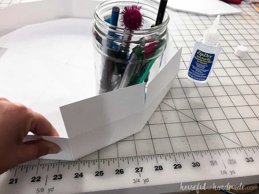 paper wrapped around mason jar for measurements