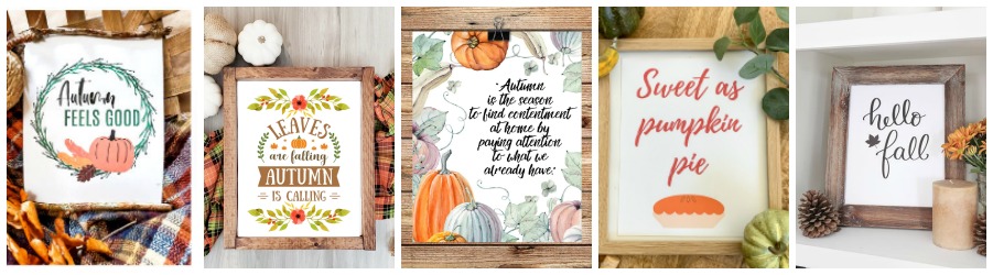 Pictures of 5 fall printables as part of the fall printable blog hop.