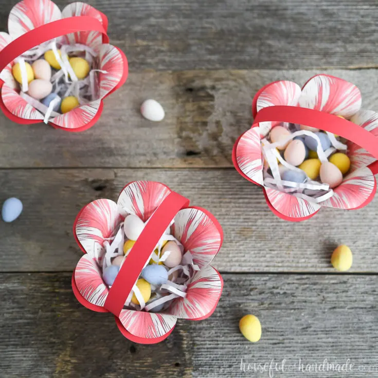 DIY Easter Basket made from paper that looks like a flower.