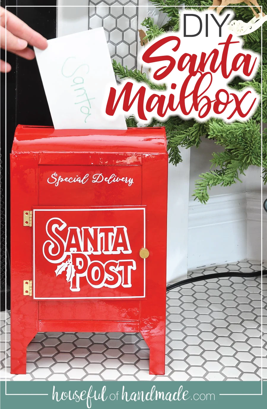 Santa Mailbox DIY with text overlay.