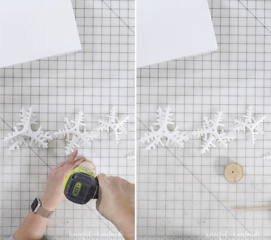 using drill to assemble decorative paper christmas trees