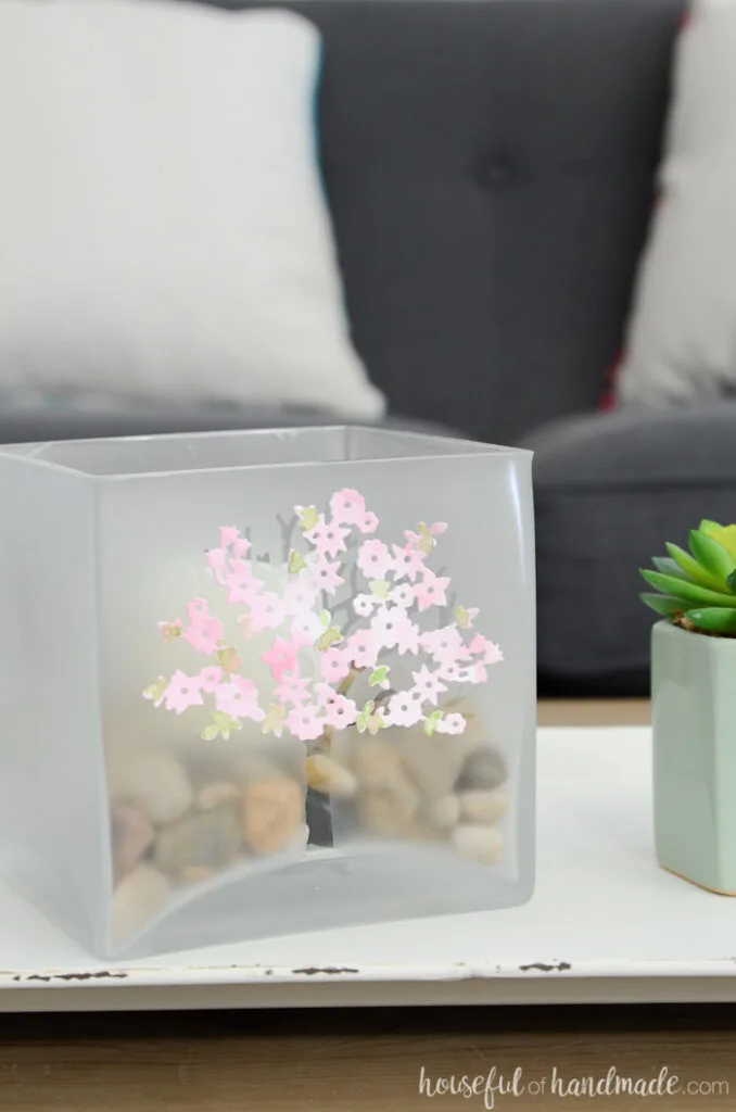 spring glass candle holder on table