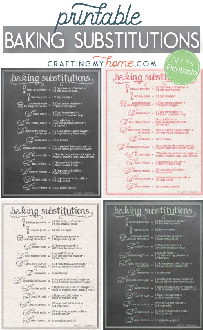 Printable Baking Substitutions Chart Crafting My Home