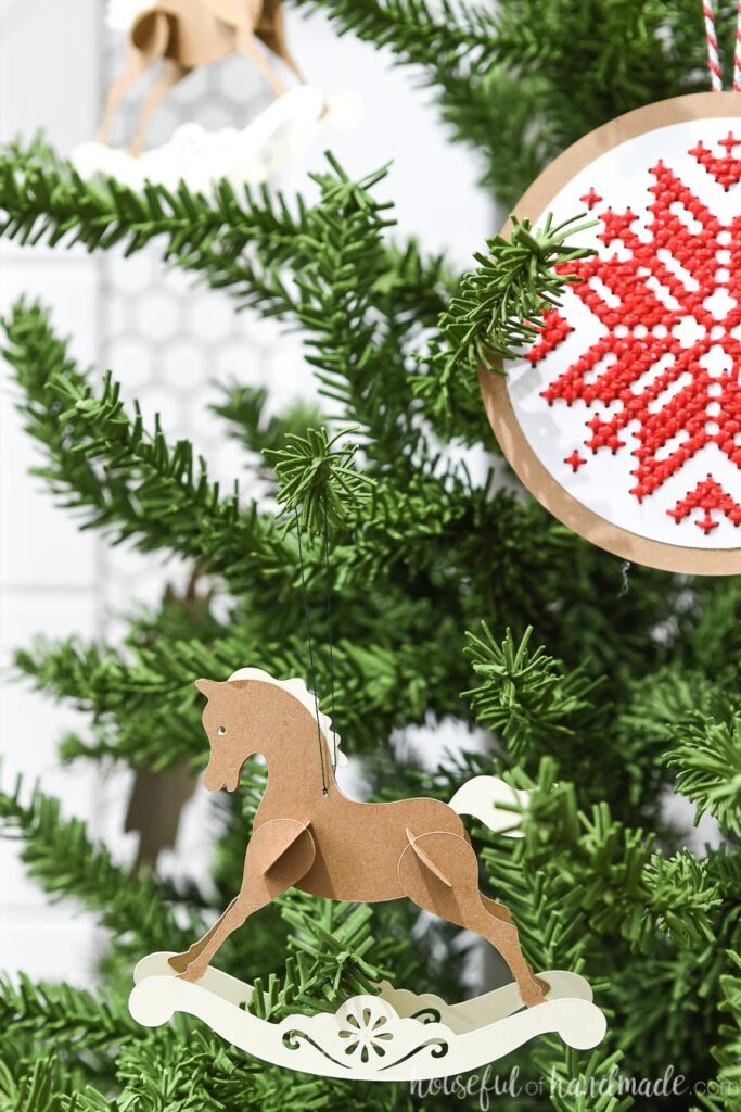 paper rocking horse on Christmas tree
