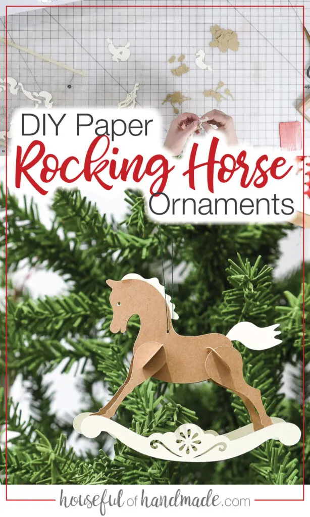 paper rocking horse Christmas ornament pin image with text overlay