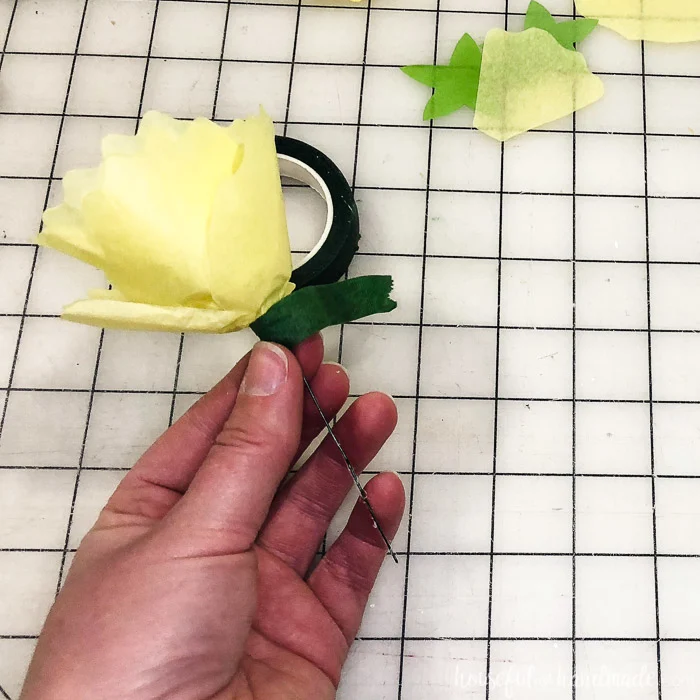 tissue paper flower with wire and floral tape