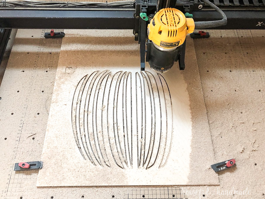 X-carve CNC machine cutting out the pumpkin design from the 1/4" plywood. 