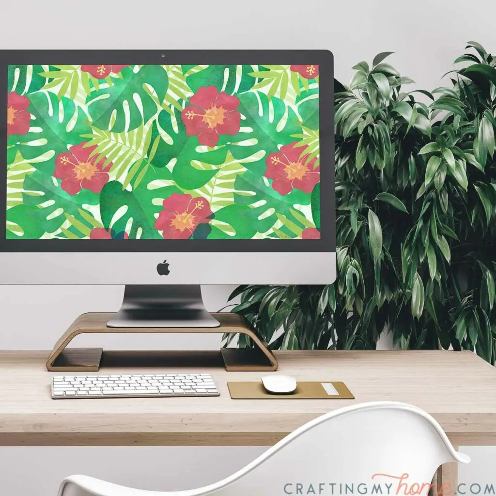 Free digital background with a tropical design on a computer screen. 