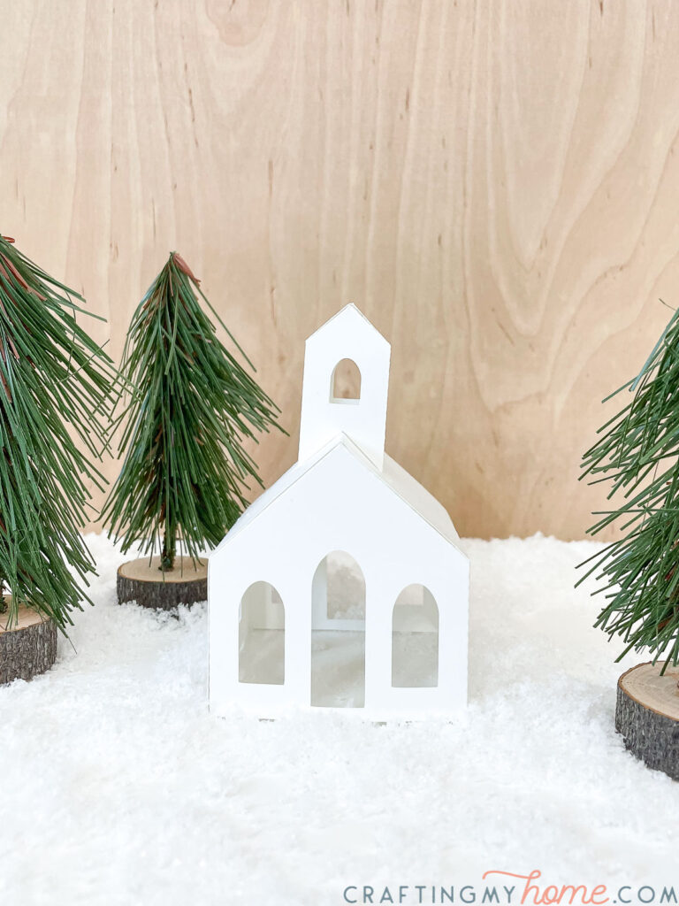 Little white chapel for the paper winter village. 