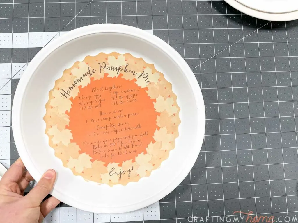 The other half of the pie design vinyl secured to the bottom of the plate. 