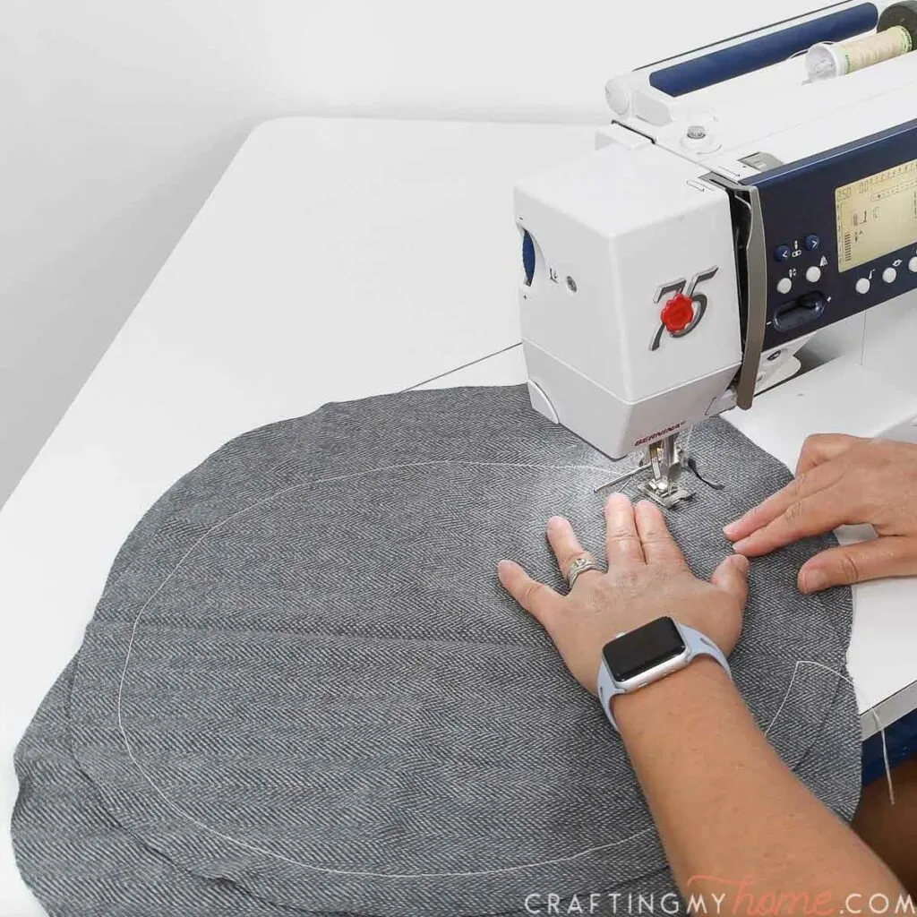 Sewing the two pieces together on a Bernina sewing machine. 